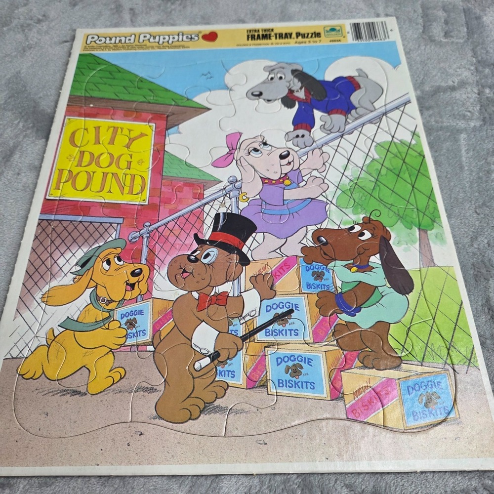 Vintage Pound Puppies Frame-Tray Puzzle Retro Kids Jigsaw Puzzle